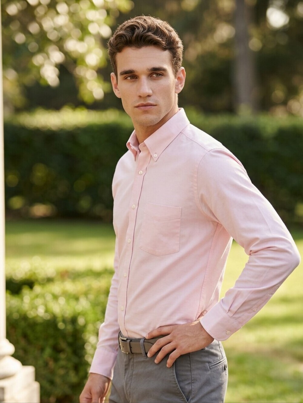 Men's Vintage 2000s Adams Row Pink Dusk Long Sleeve Button Dress Shirt Neck 16